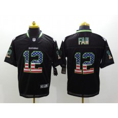 Seattle Seahawks #12 Fan Black Fashion USA Flag Number Men Football Elite Nike NFL Jersey