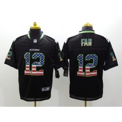 Seattle Seahawks #12 Fan Black Fashion USA Flag Number Men Football Elite Nike NFL Jersey