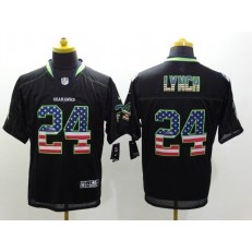 Seattle Seahawks #24 Marshawn Lynch Black Fashion USA Flag Number Men Football Elite Nike NFL Jersey