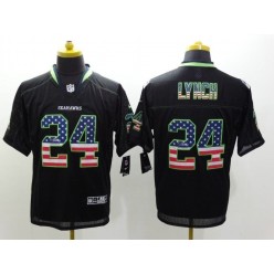 Seattle Seahawks #24 Marshawn Lynch Black Fashion USA Flag Number Men Football Elite Nike NFL Jersey