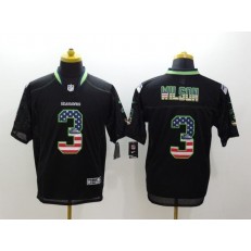 Seattle Seahawks #3 Russell Wilson Black Fashion USA Flag Number Men Football Elite Nike NFL Jersey