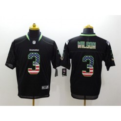 Seattle Seahawks #3 Russell Wilson Black Fashion USA Flag Number Men Football Elite Nike NFL Jersey
