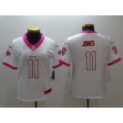Women Nike Atlanta Falcons #11 Julio Jones White Pink Stitched NFL Limited Rush Fashion Jersey