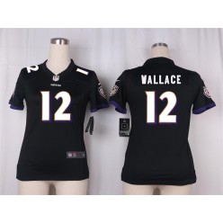 Women Nike Baltimore Ravens #12 Wallace Game Black Alternate NFL Jersey