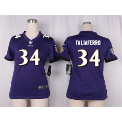 Women Nike Baltimore Ravens #34 Lorenzo Taliaferro Game Purple Team Color NFL Jersey