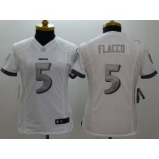 Women Nike Baltimore Ravens #5 Joe Flacco Platinum White Limited NFL Jersey