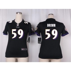 Women Nike Baltimore Ravens #59 Brown Game Black Alternate NFL Jersey