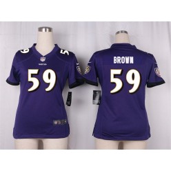 Women Nike Baltimore Ravens #59 Brown Game Purple Team Color NFL Jersey