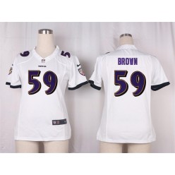 Women Nike Baltimore Ravens #59 Brown Game White NFL Jersey