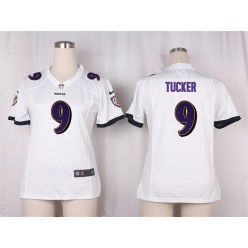 Women Nike Baltimore Ravens #9 Justin Tucker Game White NFL Jersey
