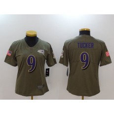 Women Nike Baltimore Ravens #9 Justin Tucker Olive 2017 Salute To Service Limited NFL Jersey