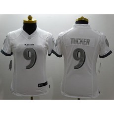 Women Nike Baltimore Ravens #9 Justin Tucker Platinum White Limited NFL Jersey