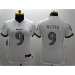 Women Nike Baltimore Ravens #9 Justin Tucker Platinum White Limited NFL Jersey
