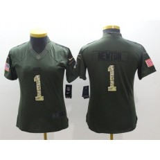 Women Nike Carolina Panthers #1 Cam Newton Green Salute To Service Limited NFL Jersey
