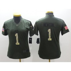 Women Nike Carolina Panthers #1 Cam Newton Green Salute To Service Limited NFL Jersey