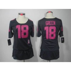 Women Nike Cincinnati Bengals #18 AJ Green Breast Cancer Awareness Gray Jersey
