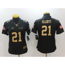 Women Nike Dallas Cowboys #21 Ezekiel Elliott Anthracite Gold Salute to Service NFL Jersey