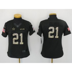 Women Nike Dallas Cowboys #21 Ezekiel Elliott Anthracite Salute to Service NFL Jersey