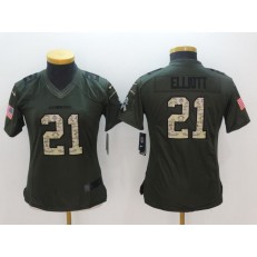 Women Nike Dallas Cowboys #21 Ezekiel Elliott Green Salute to Service Limited NFL Jersey