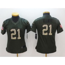 Women Nike Dallas Cowboys #21 Ezekiel Elliott Green Salute to Service Limited NFL Jersey