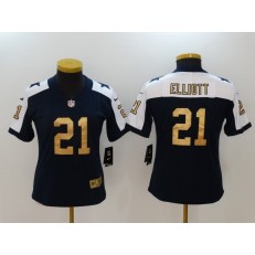 Women Nike Dallas Cowboys #21 Ezekiel Elliott Navy Throwback Gold Vapor Untouchable Limited NFL Jersey