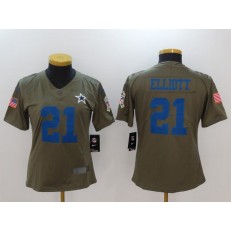 Women Nike Dallas Cowboys #21 Ezekiel Elliott Olive 2017 Salute To Service Limited NFL Jersey