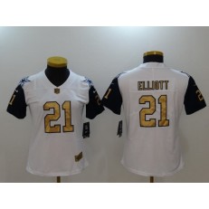 Women Nike Dallas Cowboys #21 Ezekiel Elliott White Color Rush Gold Limited NFL Jersey