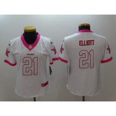 Women Nike Dallas Cowboys #21 Ezekiel Elliott White Limited Pink NFL Jersey