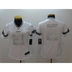 Women Nike Dallas Cowboys #21 Ezekiel Elliott White Platinum NFL Jersey