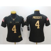 Women Nike Dallas Cowboys #4 Dak Prescott Anthracite Gold Salute to Service NFL Jersey