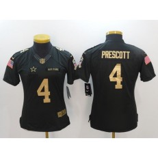 Women Nike Dallas Cowboys #4 Dak Prescott Anthracite Gold Salute to Service NFL Jersey