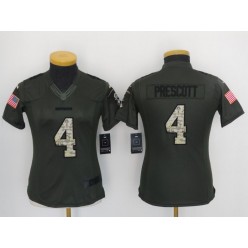 Women Nike Dallas Cowboys #4 Dak Prescott Green Salute to Service Limited NFL Jersey