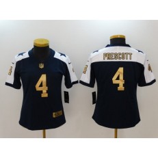 Women Nike Dallas Cowboys #4 Dak Prescott Navy Throwback Gold Vapor Untouchable Limited NFL Jersey