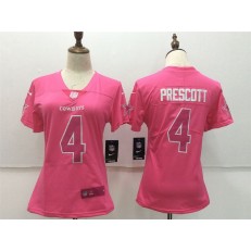 Women Nike Dallas Cowboys #4 Dak Prescott Pink Stitched NFL Limited Rush Fashion Jersey