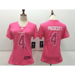 Women Nike Dallas Cowboys #4 Dak Prescott Pink Stitched NFL Limited Rush Fashion Jersey
