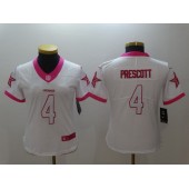 Women Nike Dallas Cowboys #4 Dak Prescott White Limited Pink NFL Jersey