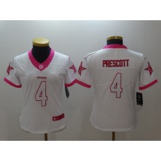 Women Nike Dallas Cowboys #4 Dak Prescott White Limited Pink NFL Jersey