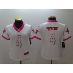 Women Nike Dallas Cowboys #4 Dak Prescott White Limited Pink NFL Jersey