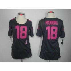 Women Nike Denver Broncos #18 Peyton Manning Breast Cancer Awareness Gray NFL Jersey