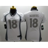 Women Nike Denver Broncos #18 Peyton Manning Platinum White Limited NFL Jersey