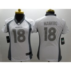 Women Nike Denver Broncos #18 Peyton Manning Platinum White Limited NFL Jersey