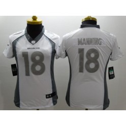 Women Nike Denver Broncos #18 Peyton Manning Platinum White Limited NFL Jersey