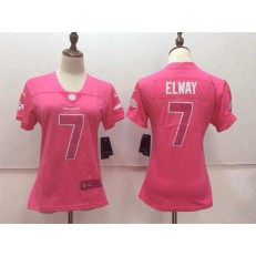 Women Nike Denver Broncos #7 John Elway Pink Stitched NFL Limited Rush Fashion Jersey