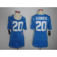 Women Nike Detroit Lions #20 Barry Sanders Breast Cancer Awareness Blue NFL Jersey