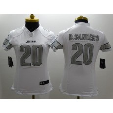 Women Nike Detroit Lions #20 Barry Sanders Platinum White Limited NFL Jersey