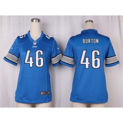Women Nike Detroit Lions #46 Michael Burton Game Light Blue Team Color NFL Jersey
