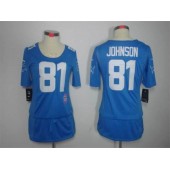 Women Nike Detroit Lions #81 Calvin Johnson Breast Cancer Awareness Blue NFL Jersey