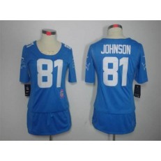 Women Nike Detroit Lions #81 Calvin Johnson Breast Cancer Awareness Blue NFL Jersey