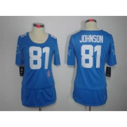 Women Nike Detroit Lions #81 Calvin Johnson Breast Cancer Awareness Blue NFL Jersey