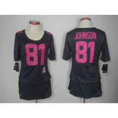 Women Nike Detroit Lions #81 Calvin Johnson Breast Cancer Awareness Gray NFL Jersey
